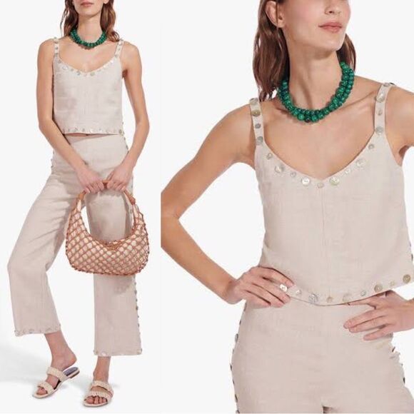 Staud Linen Tank Vittoria Button Trim - Picture 2 of 10